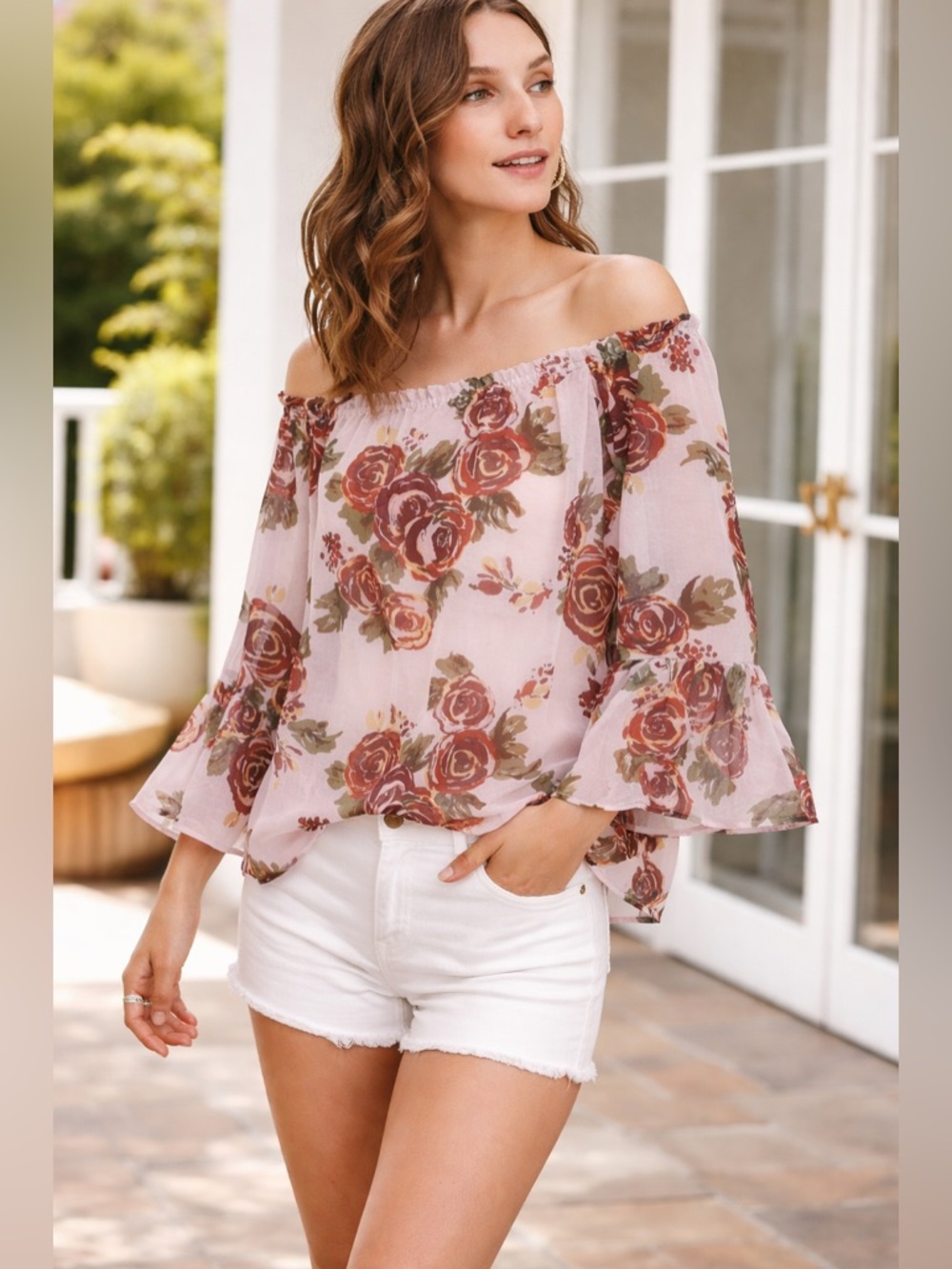 Anthropologie HD in Paris Off Shoulder Floral Blouse
